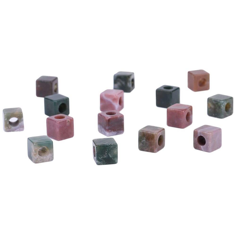 3432 15pcs Square India Agate Loose Beads for Jewelry Making, Large Hole